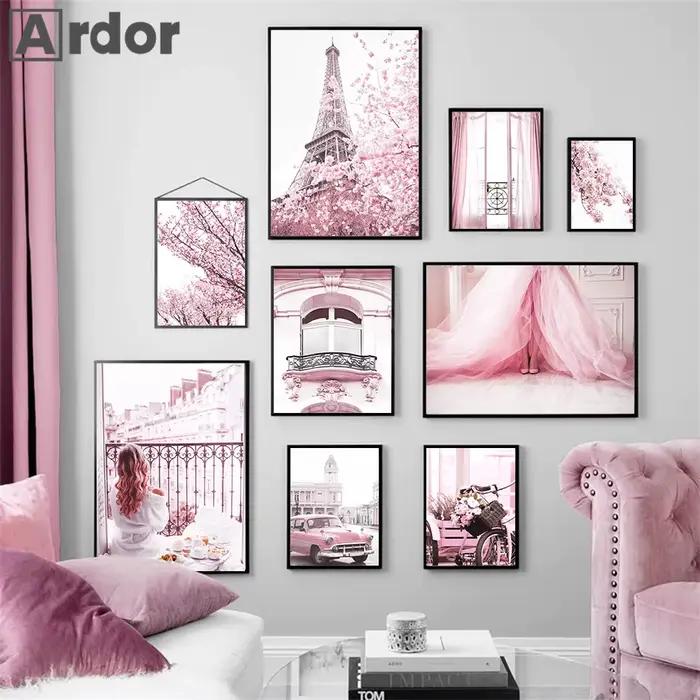 Peinture sur toile de fleur rose pour la décoration intérieure