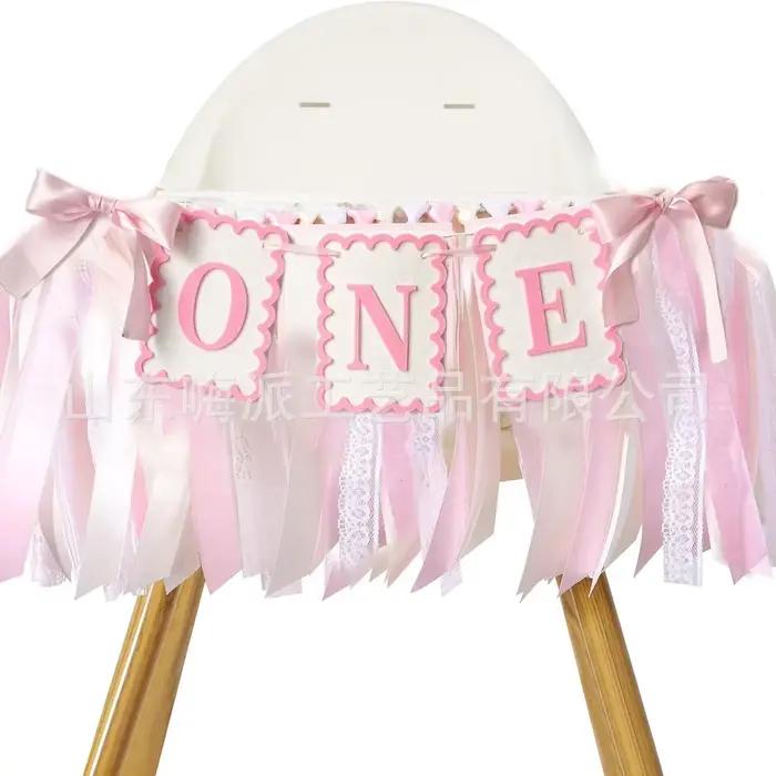 Rose bleu une lettre bannière fond décoration murale un an bébé 1er anniversaire fête faveur