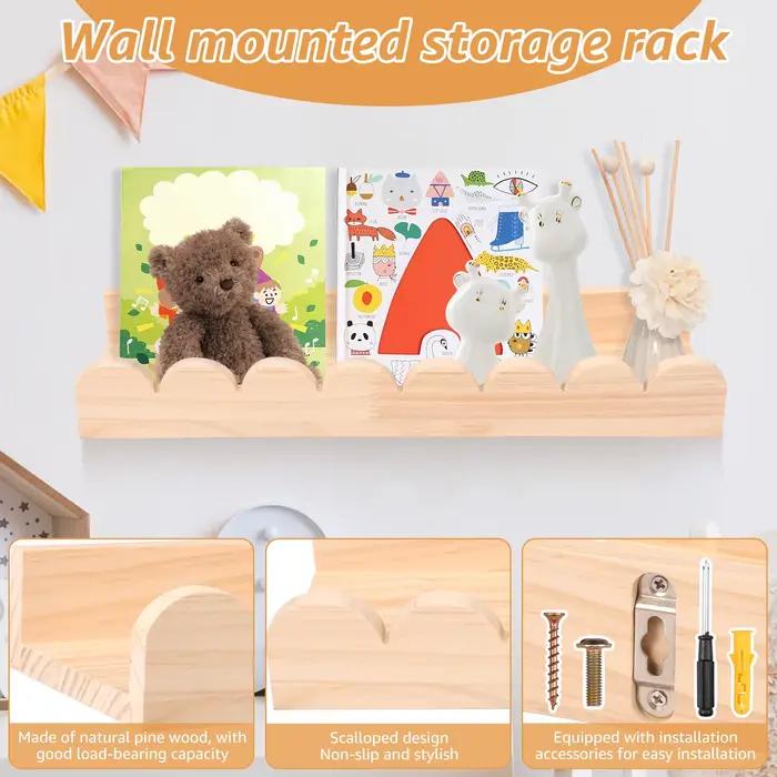 Étagère de rangement murale en bois festonné, 3/4 pièces, forte charge, étagère murale flottante en bois avec crochet, présentoir décoratif