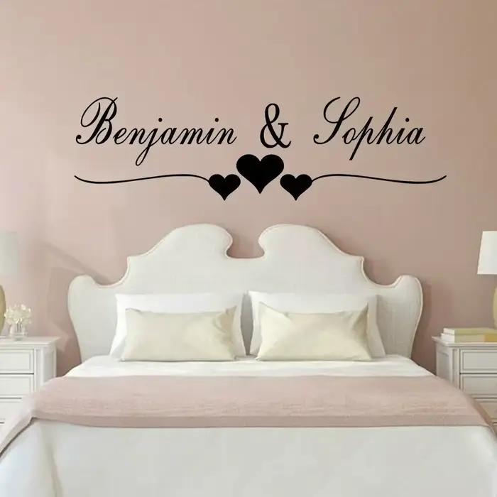 Autocollants Muraux Personnalisés avec Nom et Couple, en Vinyle, pour Décoration de Chambre à Coucher, Salon, Accessoires pour la Maison