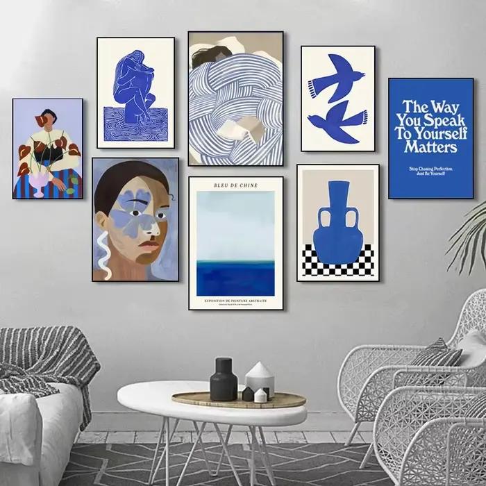 Toile de lignes de visage géométriques bleues abstraites