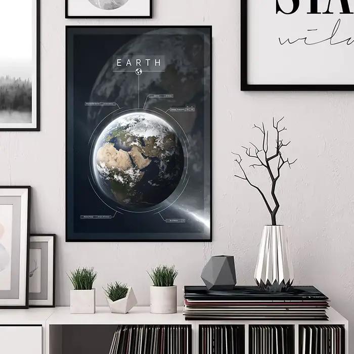 Affiche et imprimés de planète du système solaire, terre, Mars, lune, Pluto, impression sur toile, tableau d'art mural moderne pour décoration de salon et de maison