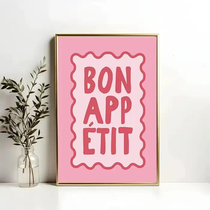 Pâtes Croissant café à la mode manger rose cerise citron figue citation affiche toile peinture impression mur pour cuisine décor Cuadros