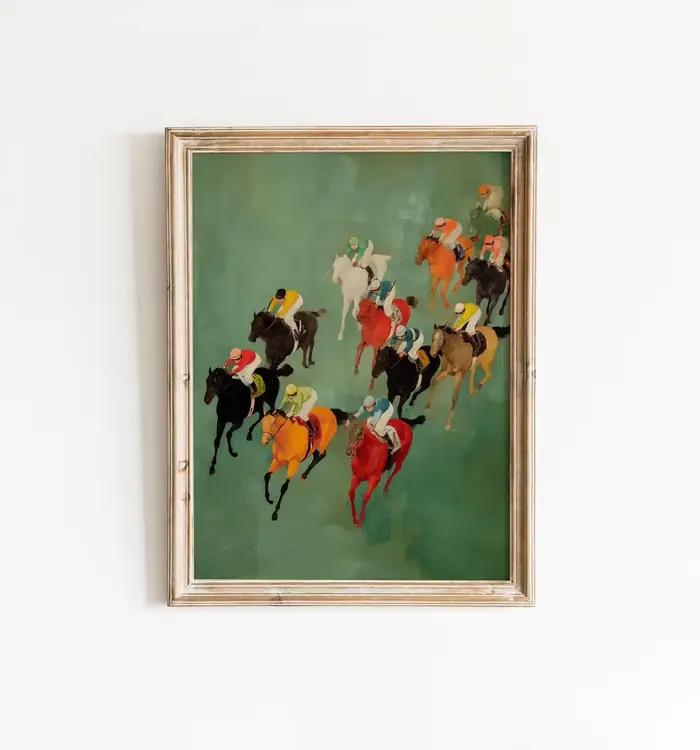 Art mural imprimable sur le thème des courses de chevaux vintage | Décoration d'intérieur équestre moderne | Téléchargement numérique Colorful Jockeys | Impression d'art éclatante