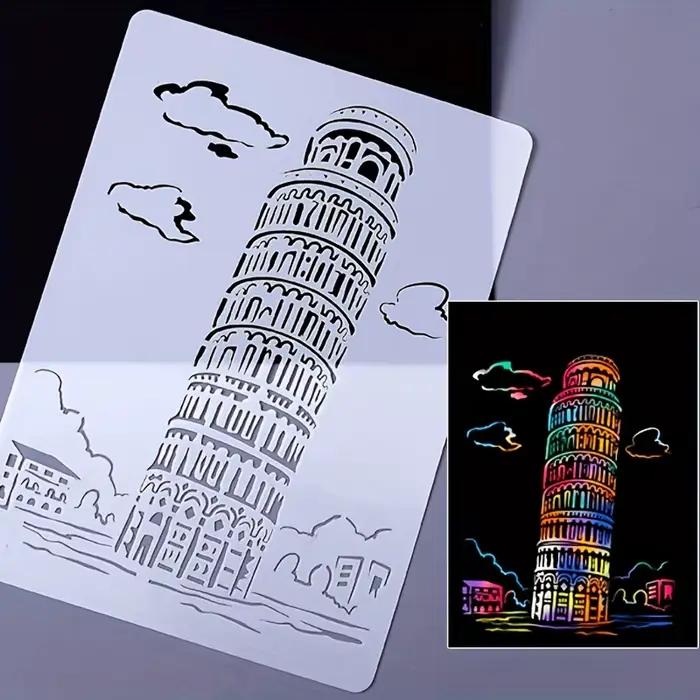A4 bricolage peinture mur pochoir aérographe dessin copie modèles londres pont Big Ben château Burj Al arabe cinq tours maison blanche