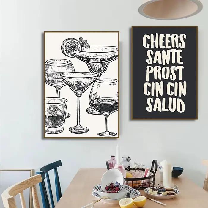 Affiche rétro café croissant cocktail Cheers Food and Clicks Fruit