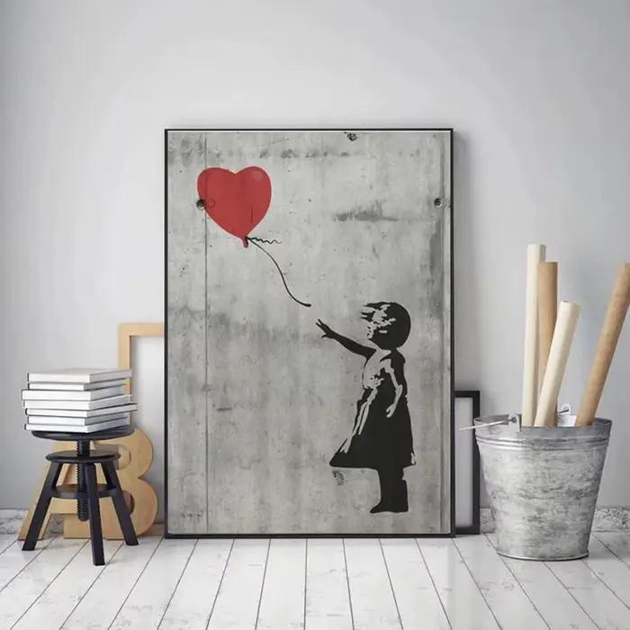 Banksy Graffiti œuvre toile peinture imprime mur Art photos fille avec ballon rouge noir blanc affiches nordique décor à la maison