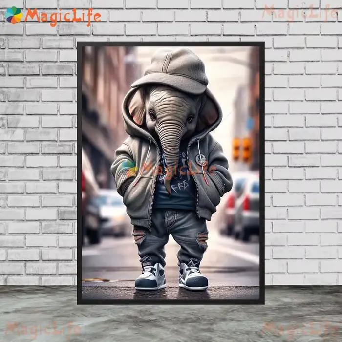 Funny Elephant Model Fashion Animals Poster Wall Pictures For Living Room Nordic