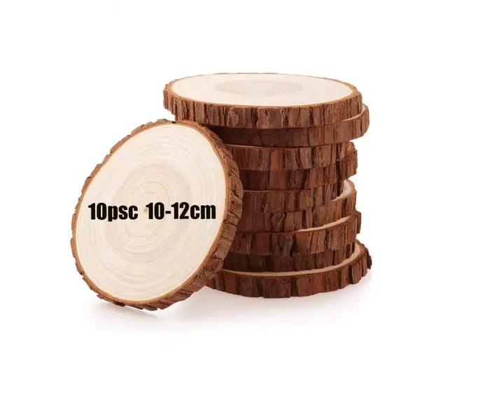 1 ensemble/10 pièces de tranches de bois de pin rondes de 10-12 cm avec écorce pour table