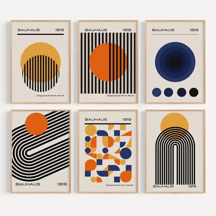Peinture sur toile 2D, affiches géométriques abstraites Bauhaus du milieu du siècle