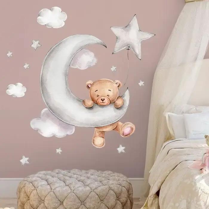 Grands autocollants muraux lune nuage pour chambres d'enfants