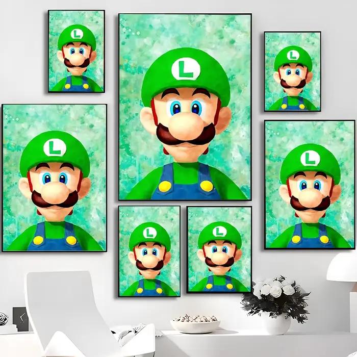 Affiche d'art auto-adhésive Super Mario Bros, autocollant mural fantaisie pour décoration de salon et de Bar, peinture décorative Vintage