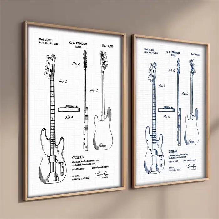 Affiche murale en toile pour guitares basses électriques Vintage, imprimés brevetés, décor artistique esthétique, étudiant, enseignant, musique, ventilateur de garde-boue Lion