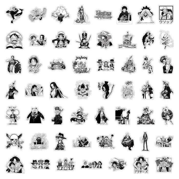 Lot de 50 autocollants manga noir et blanc One Piece