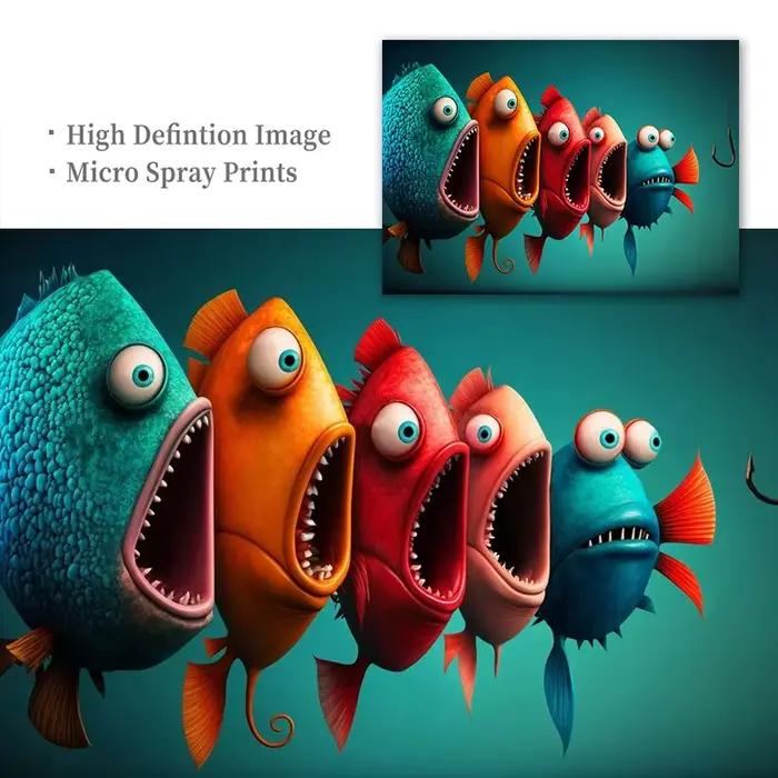 Affiche d'art mural de poisson de dessin animé animal drôle sans cadre