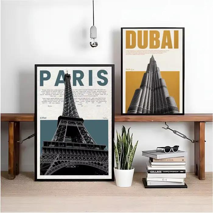 Tableaux d'art mural sur toile : Sites emblématiques de Paris et de Dubaï