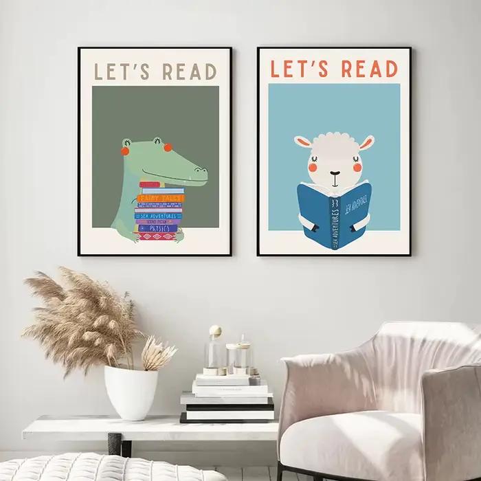 Affiches colorées de lecture pour enfants, imprimés modernes pour salle de classe d'enfant en bas âge, peinture sur toile, images murales, décor de maison pour chambre d'enfant