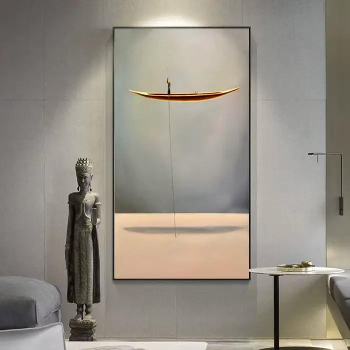 Peinture sur toile abstraite de bateau doré