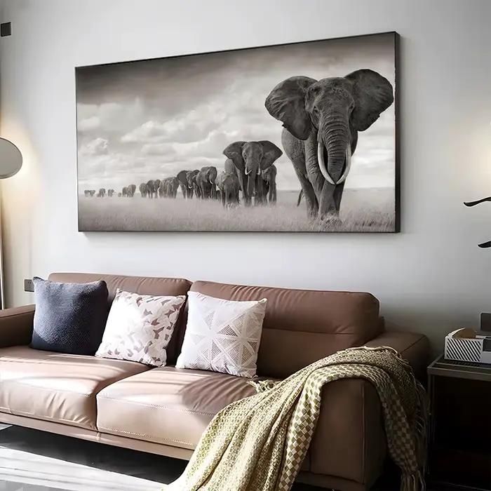 Peinture sur toile d'éléphant marchant pour la décoration de la maison