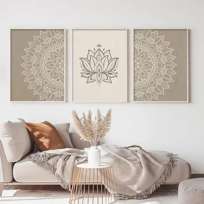 Toile de peinture de Mandala bohème Beige