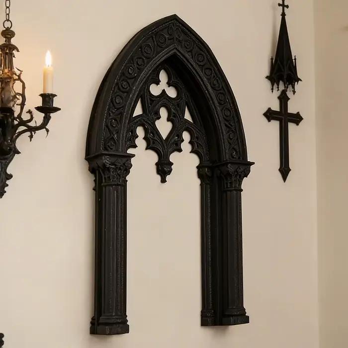 Cadre décoratif mural en arche double colonne de style gothique transfrontalier pour décoration murale d'intérieur