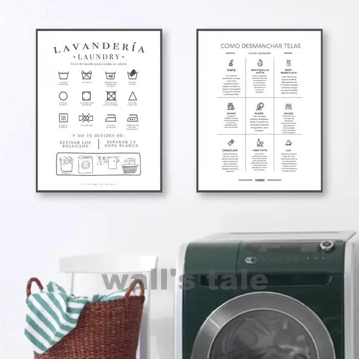 Espagnol Símbolos de Lavandería buanderie mur photos symboles taches Guide toile peinture impressions espagne maison chambre décor