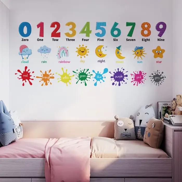 Autocollant mural de numéro d'animal de bande dessinée pour la chambre à coucher