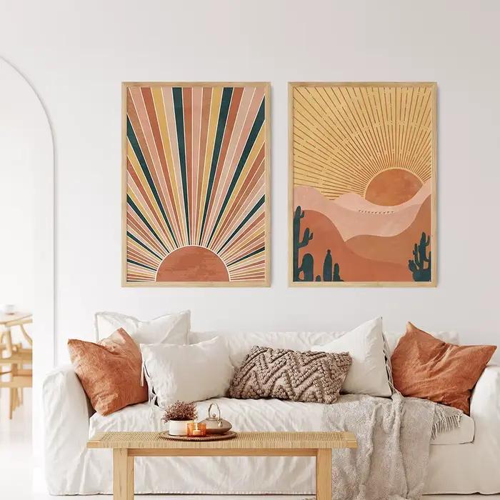 Boho paysage mur Art photos terre cuite coucher de soleil colline désert abstrait toile peinture affiches imprimer pour salon décor à la maison