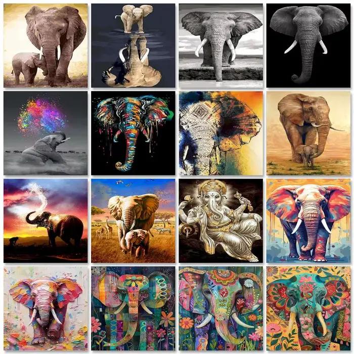 Animal éléphants peinture à la main par numéros ensemble peintures acryliques 40*50 toile