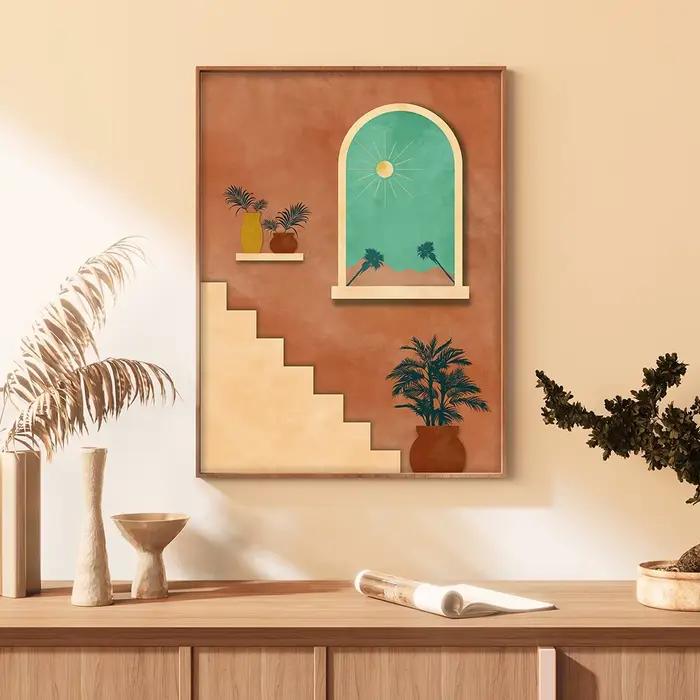 Boho paysage mur Art photos terre cuite coucher de soleil colline désert abstrait toile peinture affiches imprimer pour salon décor à la maison