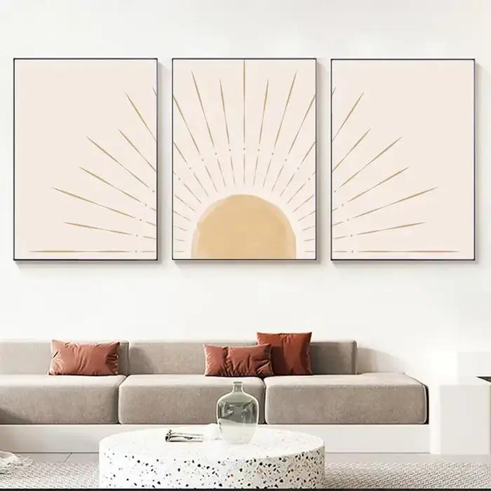 Boho Art mural soleil jaune montant sur l'horizon Illustrations naturelles géométriques ligne d'art mur affiches et impression modernes du milieu du siècle