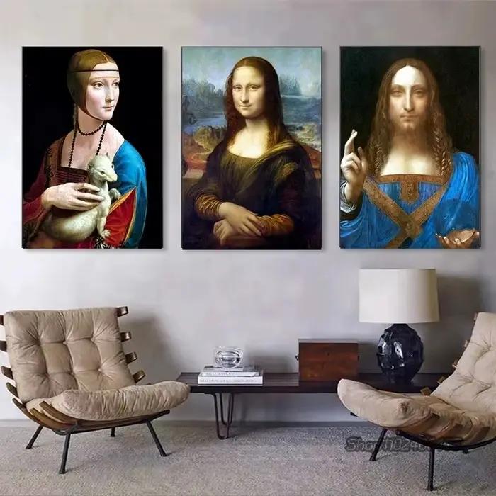 Leonardo Da Vinci œuvre salvator Mundi Mona Lisa toile peinture affiche impression mur Art pour salon décor à la maison