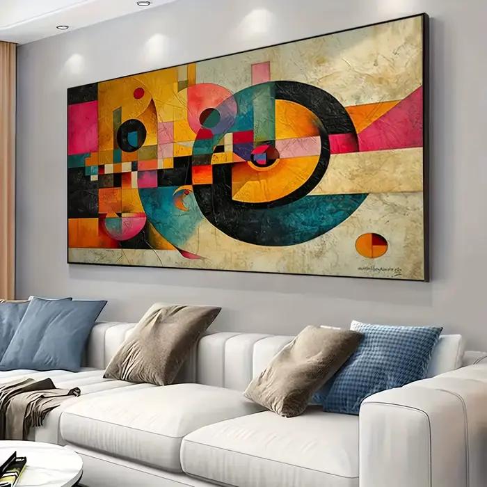 Grande toile d'art abstrait moderne – Conception géométrique vibrante avec un thème d'esprit tourbillonnant
