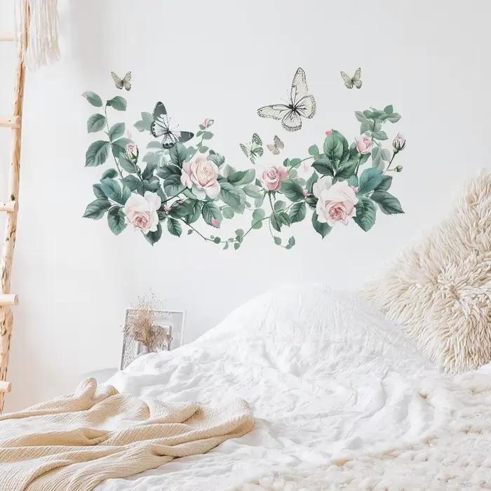 Autocollant mural de plantes vertes et de fleurs