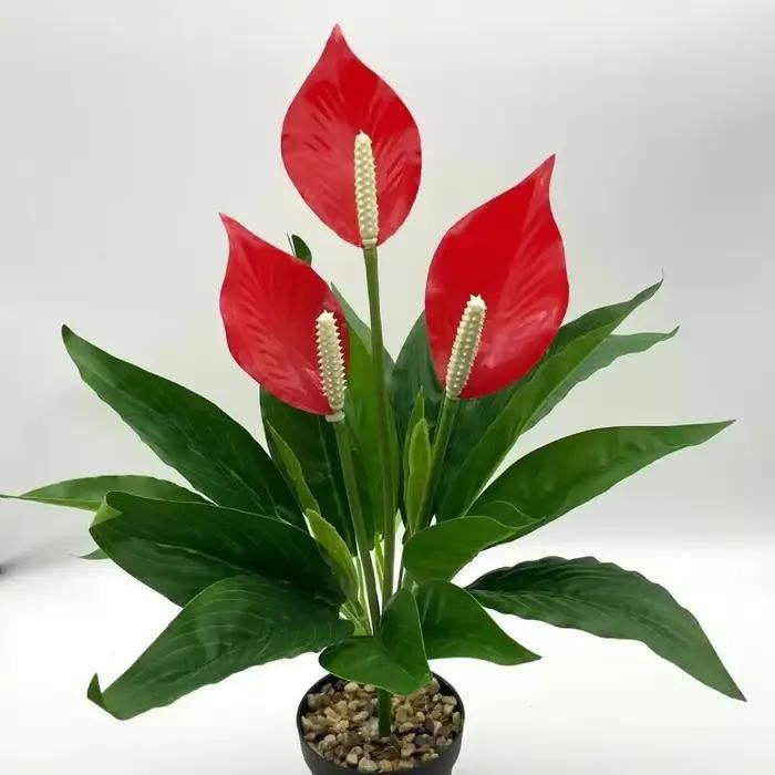 Plantes vertes artificielles en pot d'anthurium, ornements de bureau, décoration de maison, décoration de lieu de mariage, fausses fleurs