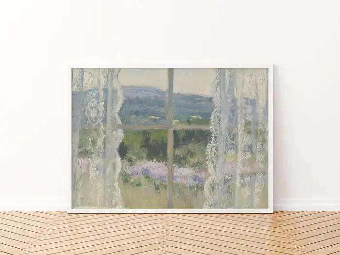Tableau mural en dentelle avec vue sur une prairie - Impressionniste rêveuse d'une fenêtre surplombant