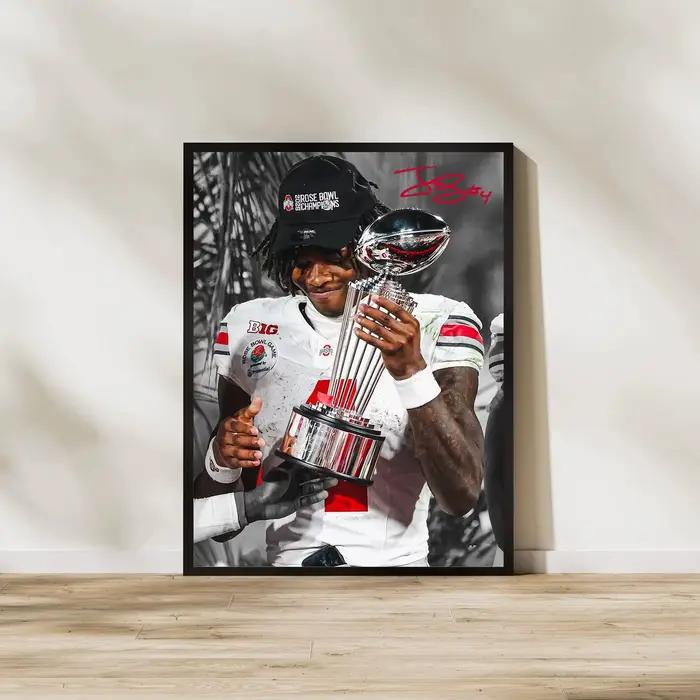Peinture sur toile signée de joueur de Rugby des géants de New York