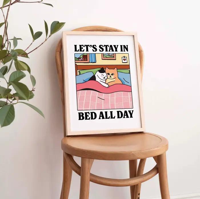 Dessin animé moderne couché confortablement dans le lit mur Art imprime toile peinture affiche photo pour salon chambre décor à la maison cadeau