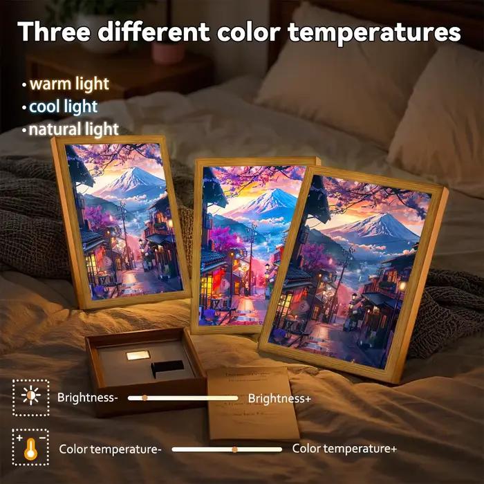 Asian Tokyo and Eastern Cities Pretty Cityscape Painting Photo Frame LED Bedside Light for Home Office Perfect Gift for Traveler