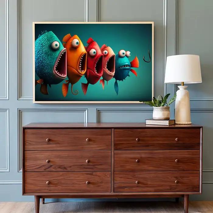 Affiche d'art mural de poisson de dessin animé animal drôle sans cadre