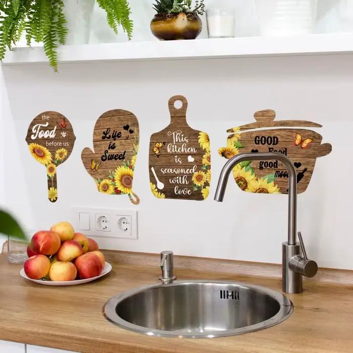 Mode imperméable à l'eau anglais vaisselle autocollants mignon bricolage cuisine Stickers muraux auto-adhésif dessin animé tournesol décalcomanie chambre