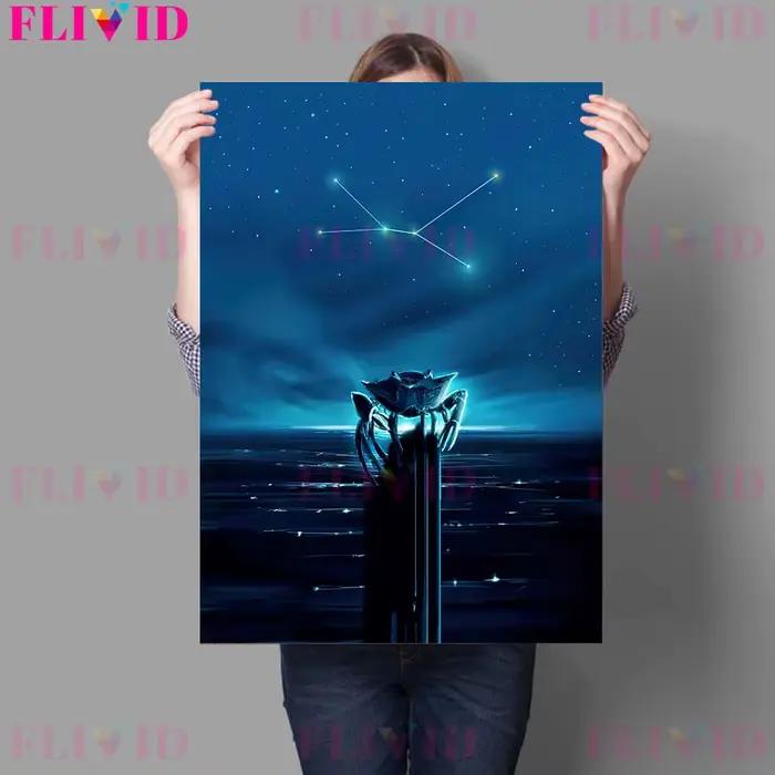 Affiche d'art d'astrologie bleue de signes du zodiaque et impression de douze Constellations