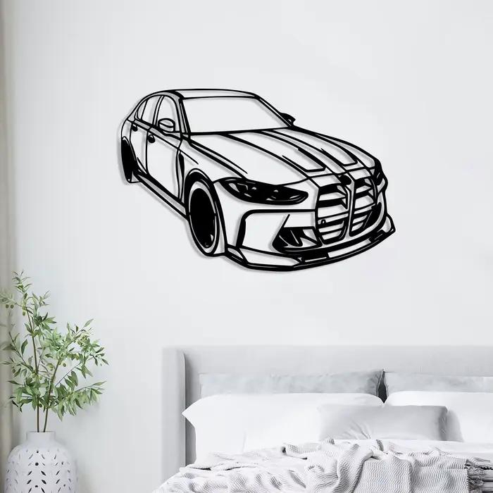 Décoration murale en métal de voiture de luxe moderne - Design élégant en fer noir avec accents rouges