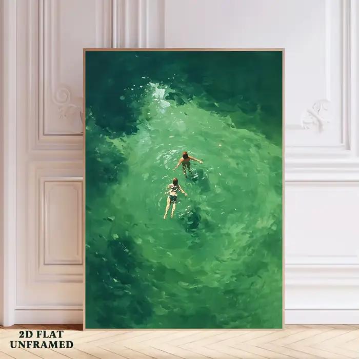 Peinture sur toile sur le thème de la plage et de l'été : Affiche décorative bleu-vert frais pour salon et chambre à coucher - Sans cadre