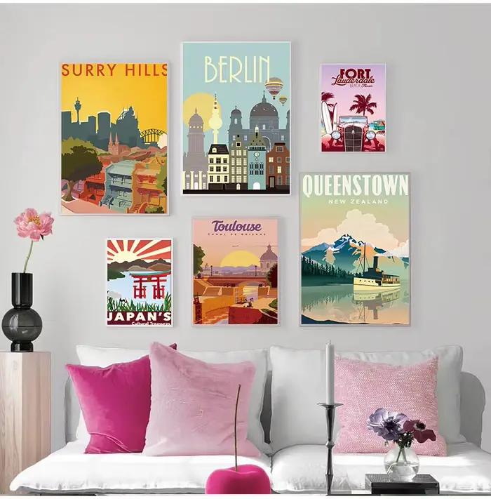Peinture sur toile de villes de voyage célèbres