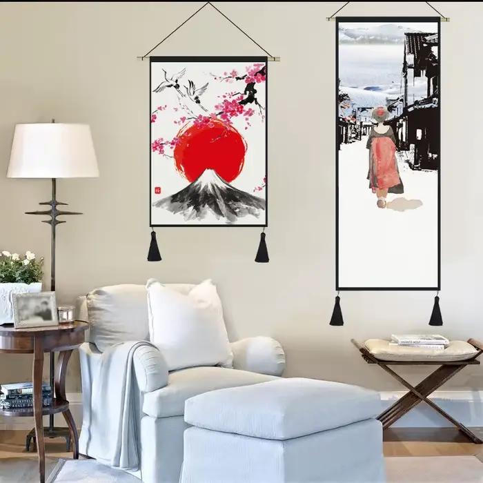 Peinture sur toile japonaise Ukiyo Great Wave Scroll Art
