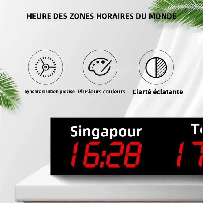 Horloge mondiale LED affichant l'heure de 3/4/5 villes