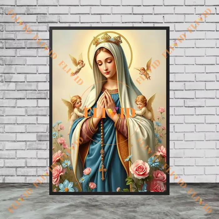 Affiche de rédemption de la vierge marie avec fleurs