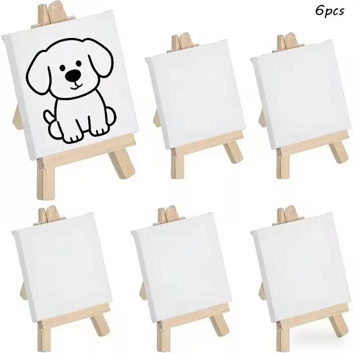 Lot de 6/12 mini toiles et chevalets – Chevalet en bois blanc apprêté