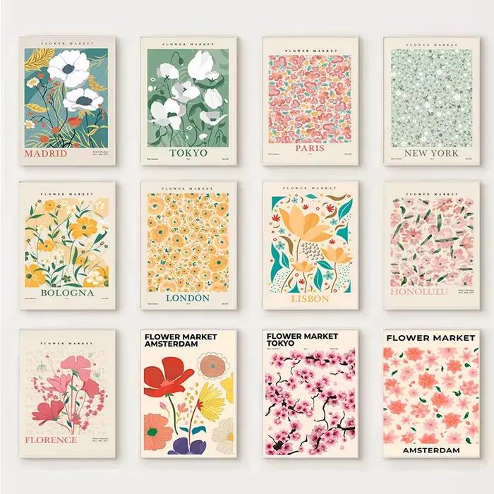 Affiche Murale Abstraite de Fleurs du Marché Floral de Paris et de New York